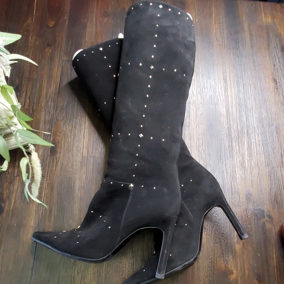 Casadei Shoes - Casadei black silver studded suede tall boots 6